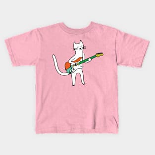 Rockin' Kitty: Minimalist Line Art Cat with Electric Guitar Kids T-Shirt